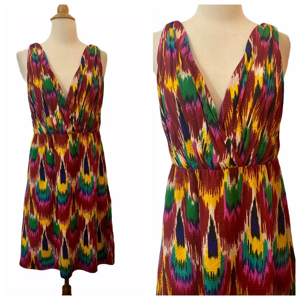 ALICE + OLIVIA Alameda Ikat Printed Pleat Dress, Small, Like‎ New